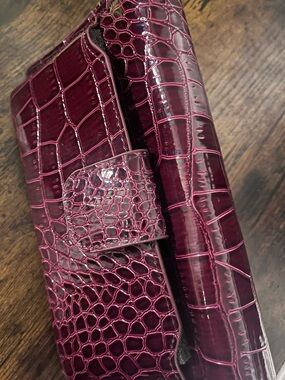 Faux Croc-Embossed Leather Red/Burgundy Shoulder Bag